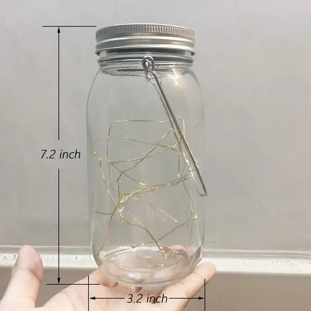 Alt view image 6 of 7 - Solar Mason Jar Lights, Large Size Bigger Glass Mason Jar with 30 LEDs Fairy Firefly String Lights, Best Patio Yard Desktop Party Decor Outdoor Solar Hanging Lanterns (2-Pack)