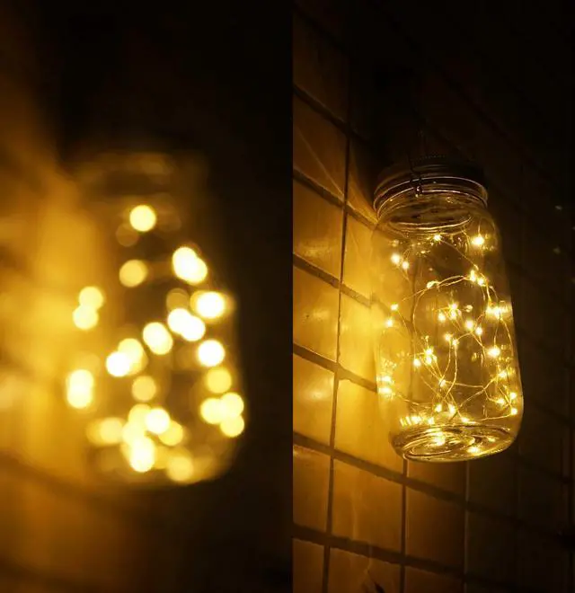 Alt view image 4 of 7 - Solar Mason Jar Lights, Large Size Bigger Glass Mason Jar with 30 LEDs Fairy Firefly String Lights, Best Patio Yard Desktop Party Decor Outdoor Solar Hanging Lanterns (2-Pack)