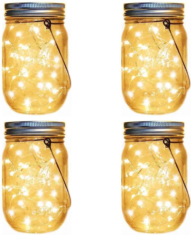 Main image of Solar Lantern Mason Jar Hanging Lights,4 Pack 30 Led Fairy Firefly Starry String Jar Lights (Mason Jars/Hangers Included),for Mason Jar Patio Garden Lanterns Wedding Table Decor Light