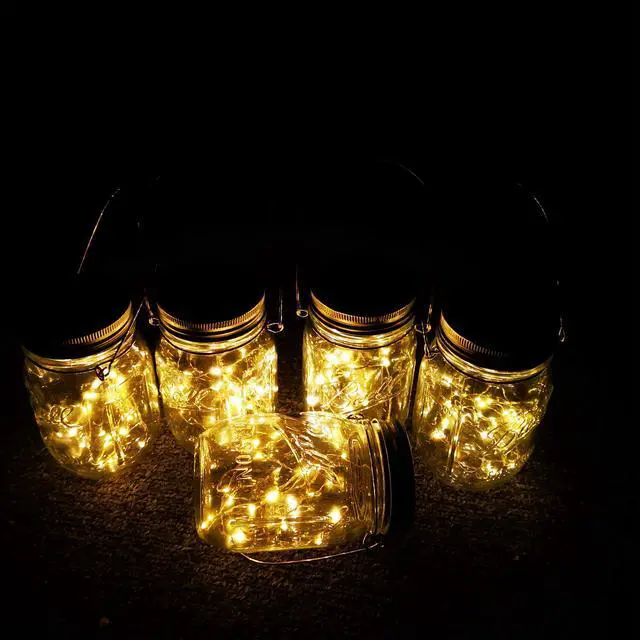 Alt view image 2 of 6 - Solar Lantern Mason Jar Hanging Lights,4 Pack 30 Led Fairy Firefly Starry String Jar Lights (Mason Jars/Hangers Included),for Mason Jar Patio Garden Lanterns Wedding Table Decor Light