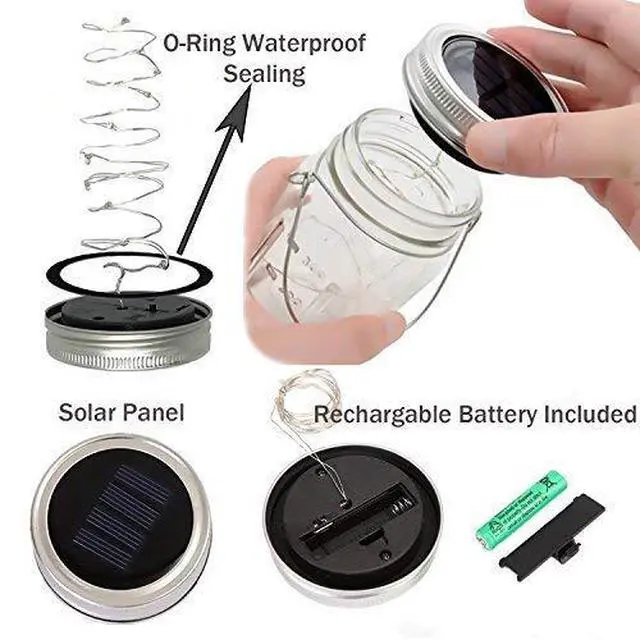 Alt view image 4 of 6 - Solar Lantern Mason Jar Hanging Lights,4 Pack 30 Led Fairy Firefly Starry String Jar Lights (Mason Jars/Hangers Included),for Mason Jar Patio Garden Lanterns Wedding Table Decor Light