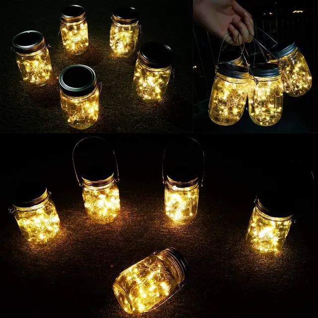 Alt view image 3 of 6 - Solar Lantern Mason Jar Hanging Lights,4 Pack 30 Led Fairy Firefly Starry String Jar Lights (Mason Jars/Hangers Included),for Mason Jar Patio Garden Lanterns Wedding Table Decor Light