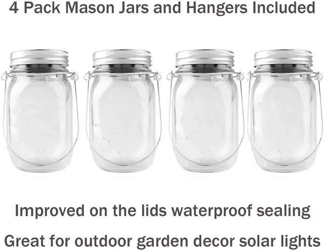 Alt view image 5 of 6 - Solar Lantern Mason Jar Hanging Lights,4 Pack 30 Led Fairy Firefly Starry String Jar Lights (Mason Jars/Hangers Included),for Mason Jar Patio Garden Lanterns Wedding Table Decor Light