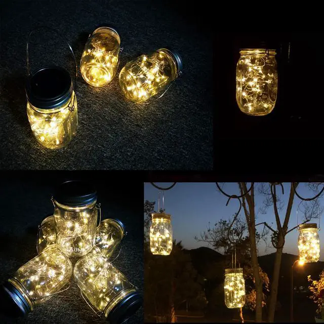 Alt view image 6 of 6 - Solar Lantern Mason Jar Hanging Lights,4 Pack 30 Led Fairy Firefly Starry String Jar Lights (Mason Jars/Hangers Included),for Mason Jar Patio Garden Lanterns Wedding Table Decor Light