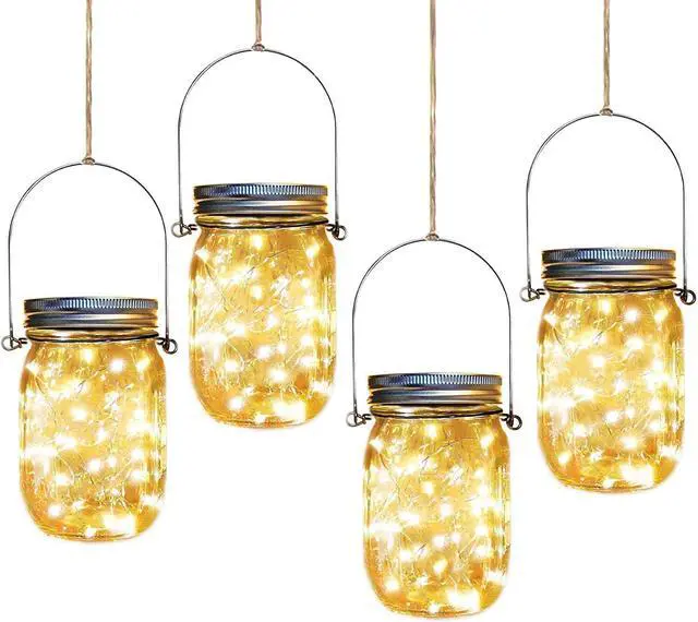 Main image of Solar Mason Jar Lights,4 Pack 30 Led Starry Fairy String Hanging Jar Lights,Solar Lanterns for Outdoor Patio Party Garden Wedding Halloween Christmas Projector Decor Light(Mason Jars/Handles Included)