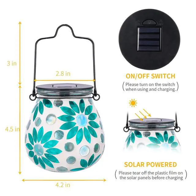 Alt view image 3 of 7 - Outdoor Solar Lantern Waterproof Mosaic Glass Hanging Garden Light