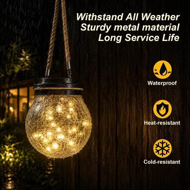 Alt view image 3 of 7 - Warm White Solar Lanterns, 2 Pack Cracked Glass Hanging Lights