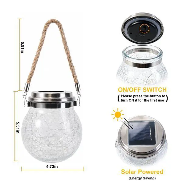 Alt view image 5 of 7 - Warm White Solar Lanterns, 2 Pack Cracked Glass Hanging Lights