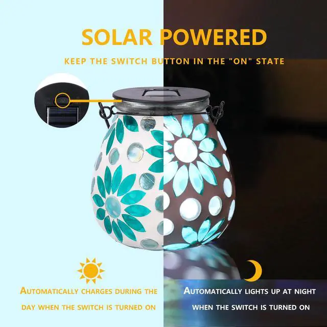 Alt view image 5 of 7 - Outdoor Solar Lantern Waterproof Mosaic Glass Hanging Garden Light