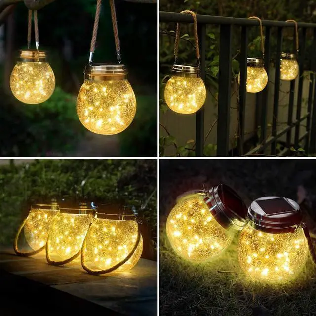 Alt view image 7 of 7 - Solar Lanterns Outdoor Waterproof, 2 Pack Hanging Solar Lights for Outside