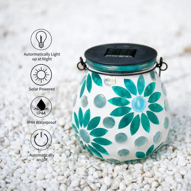 Alt view image 6 of 7 - Outdoor Solar Lantern Waterproof Mosaic Glass Hanging Garden Light