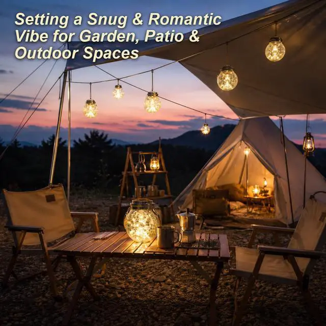 Alt view image 7 of 7 - Warm White Solar Lanterns, 2 Pack Cracked Glass Hanging Lights