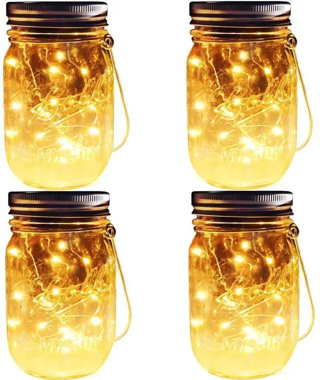 Main image of Solar Mason Jar Lights, 4 Pack 30 LEDs Waterproof Fairy Firefly String Lights Build-in Glass Mason Jar, Best Patio Garden Decor Solar Hanging Lanterns Outdoor Warm White (4 Pack-Mason Jars Included)