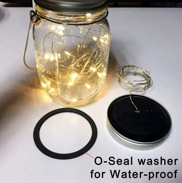 Alt view image 6 of 7 - Solar Mason Jar Lights, 4 Pack 30 LEDs Waterproof Fairy Firefly String Lights Build-in Glass Mason Jar, Best Patio Garden Decor Solar Hanging Lanterns Outdoor Warm White (4 Pack-Mason Jars Included)