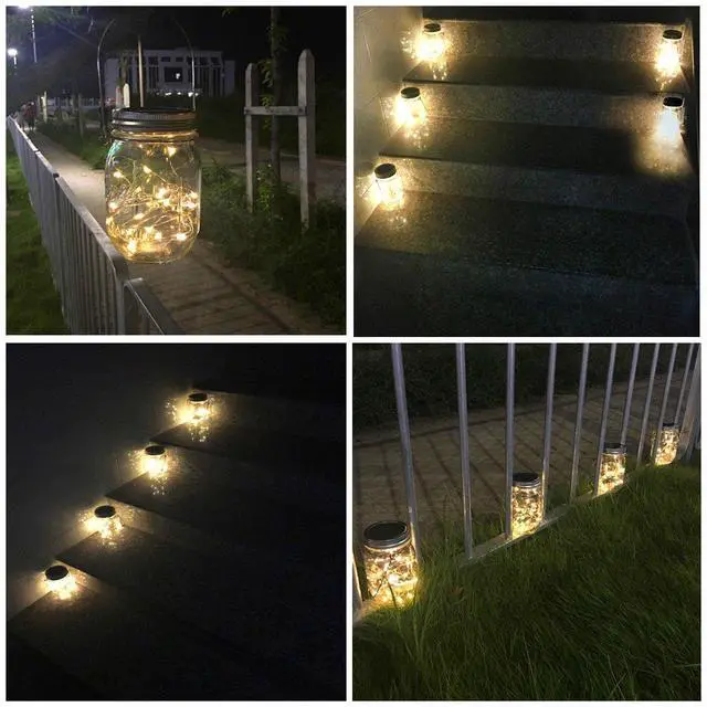Alt view image 5 of 7 - Solar Mason Jar Lights, 4 Pack 30 LEDs Waterproof Fairy Firefly String Lights Build-in Glass Mason Jar, Best Patio Garden Decor Solar Hanging Lanterns Outdoor Warm White (4 Pack-Mason Jars Included)