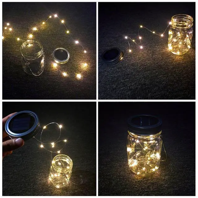 Alt view image 3 of 7 - Solar Mason Jar Lights, 4 Pack 30 LEDs Waterproof Fairy Firefly String Lights Build-in Glass Mason Jar, Best Patio Garden Decor Solar Hanging Lanterns Outdoor Warm White (4 Pack-Mason Jars Included)