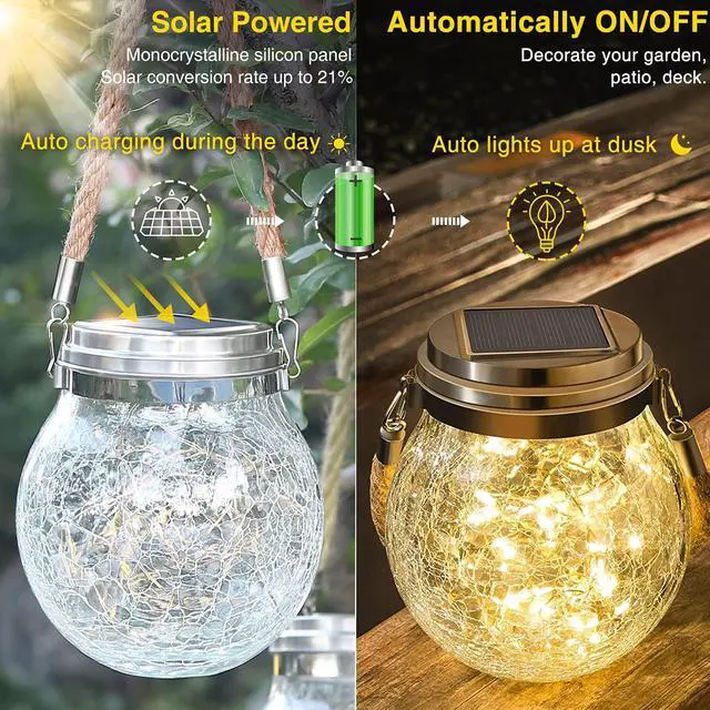 Alt view image 5 of 7 - Solar Lantern Gifts for Women, 2 Pack Hanging Garden Decor Lights Outdoor Waterproof with 30 LED for Halloween Christmas Easter Gift, L Size