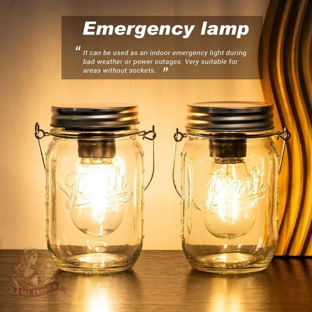Alt view image 5 of 7 - 2 Pack Cordless Hanging Mason Jar LED Lanterns, Battery Operated Vintage Decor Lamp with 6H Auto Timer, Warm Farmhouse Lights for Indoor Outdoor Bedroom Patio Birthday Party Transparent