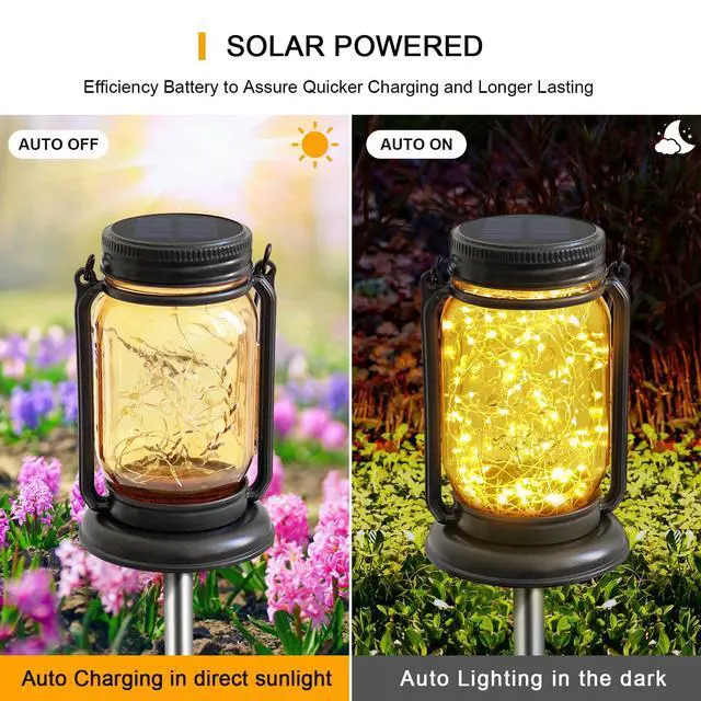Alt view image 2 of 7 - 4Pack Hanging Solar Lantern,Vintage Glass Mason Jar Solar Fairy Lights