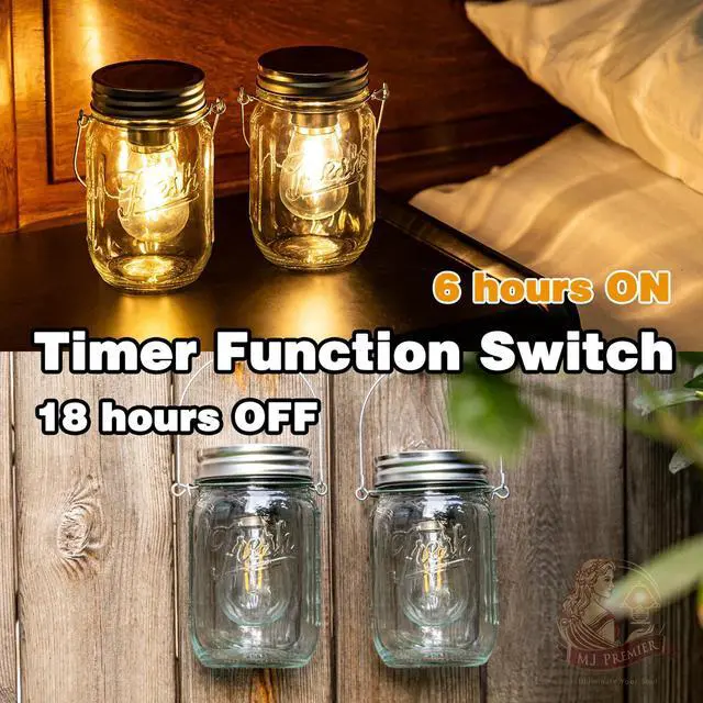 Alt view image 6 of 7 - 2 Pack Cordless Hanging Mason Jar LED Lanterns, Battery Operated Vintage Decor Lamp with 6H Auto Timer, Warm Farmhouse Lights for Indoor Outdoor Bedroom Patio Birthday Party Transparent
