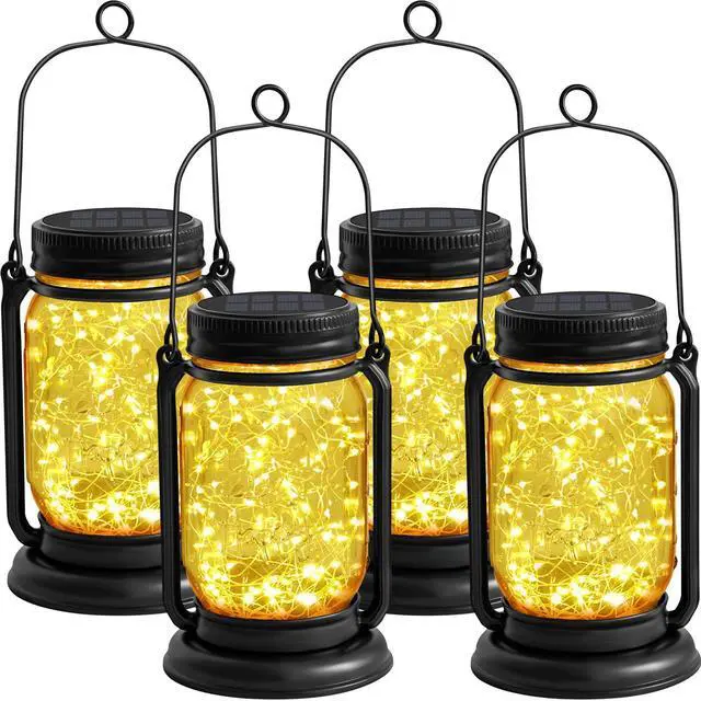 Main image of 4Pack Hanging Solar Lantern,Vintage Glass Mason Jar Solar Fairy Lights
