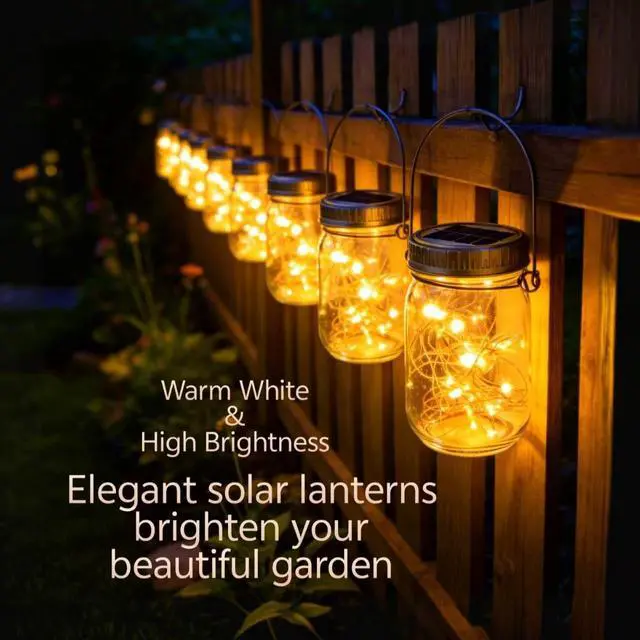 Alt view image 2 of 7 - 12 Pack Gifts for Him Her Solar Lanterns Outdoor Waterproof Upgraded Crystal Glass Solar Mason Jar Lights 30 LED 215% Larger SolarPanelJust a Little More,Get Double The Delight-Warm White