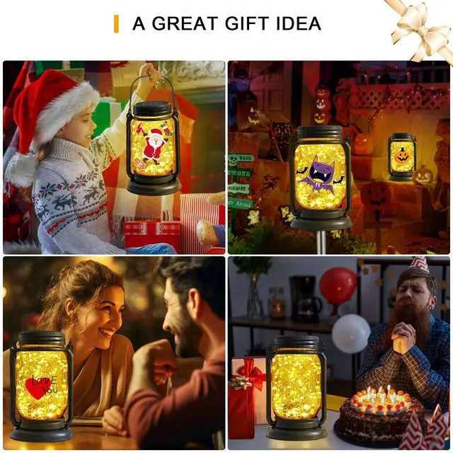 Alt view image 6 of 7 - 4Pack Hanging Solar Lantern,Vintage Glass Mason Jar Solar Fairy Lights