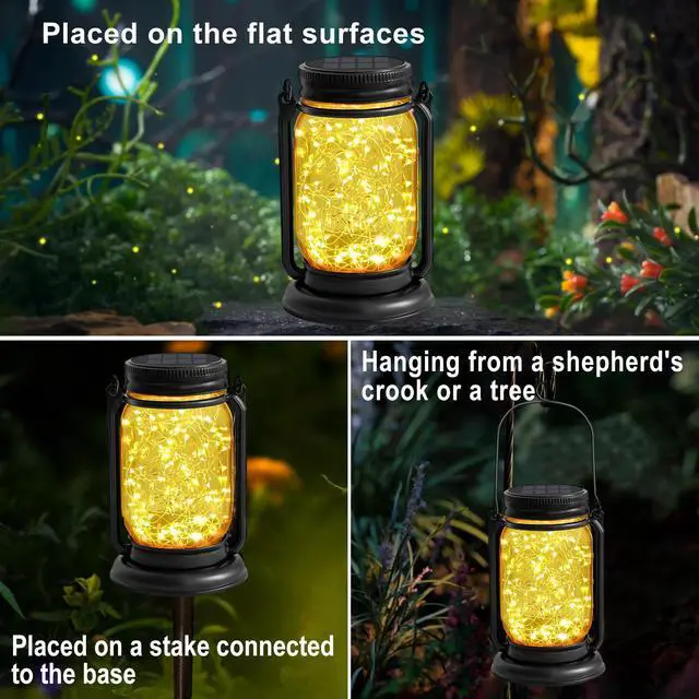 Alt view image 5 of 7 - 4Pack Hanging Solar Lantern,Vintage Glass Mason Jar Solar Fairy Lights