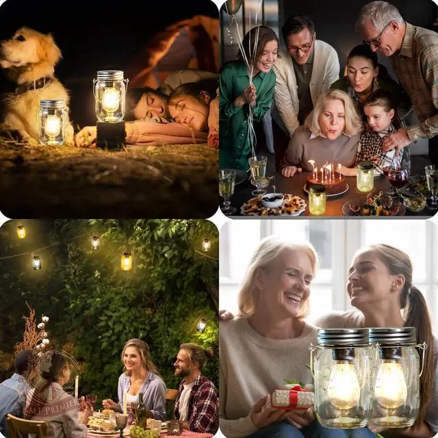 Alt view image 7 of 7 - 2 Pack Cordless Hanging Mason Jar LED Lanterns, Battery Operated Vintage Decor Lamp with 6H Auto Timer, Warm Farmhouse Lights for Indoor Outdoor Bedroom Patio Birthday Party Transparent