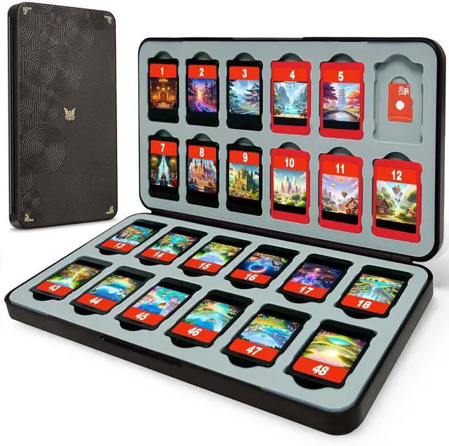 Main image of Switch 2 Game Case Holder for Nintendo Switch2 & Micro SD Cards Holder, Switch Game Card Holder, Portable Cartridge Case with 24 Card Storage for Travel - Brown Black