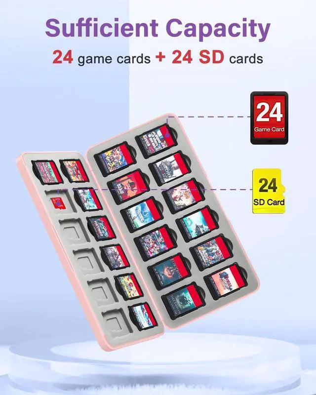Alt view image 2 of 6 - Switch Game Case for Nintendo Switch 2 / Switch / OLED / Lite - Cute Portable Storage Holder with 24 Game Card Slots and 24 Micro SD Cards Cartoon Cartridge for Girls Kids, Bear Strawberry