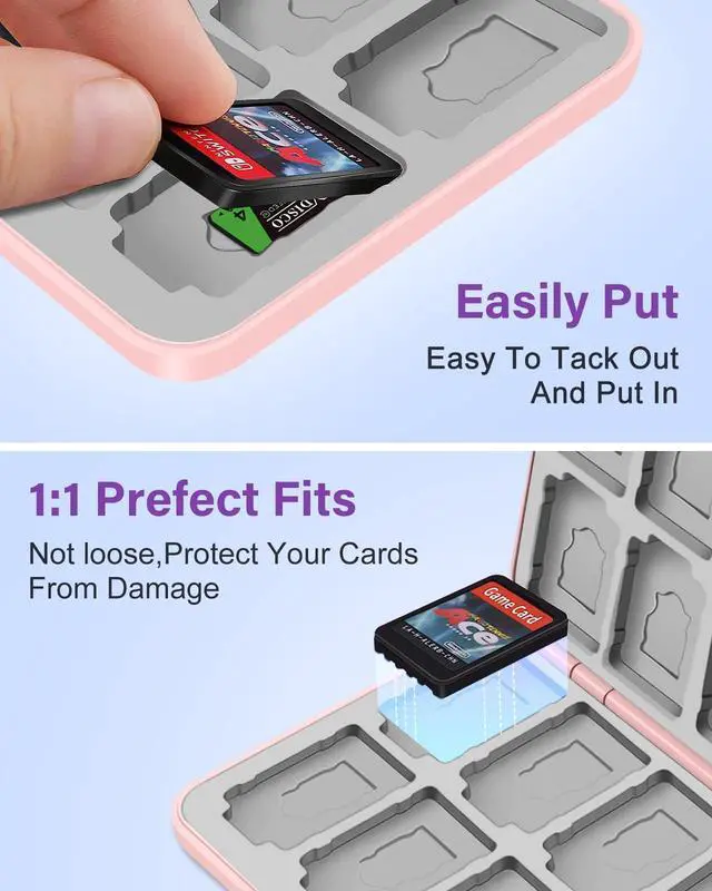 Alt view image 3 of 6 - Switch Game Case for Nintendo Switch 2 / Switch / OLED / Lite - Cute Portable Storage Holder with 24 Game Card Slots and 24 Micro SD Cards Cartoon Cartridge for Girls Kids, Bear Strawberry