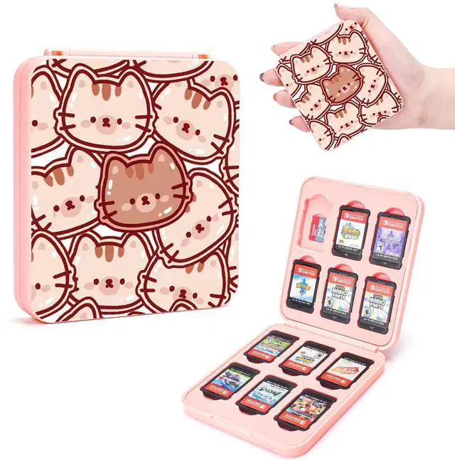 Main image of Game Card Case holder for Switch Lite/Switch/Switch OLED, Switch Game Cartridge Memory Card Portable Storage Box with 12 Game Card Slots and 12 Micro SD Card Slots-Brown Cat