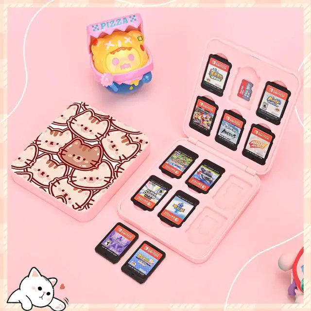 Alt view image 4 of 7 - Game Card Case holder for Switch Lite/Switch/Switch OLED, Switch Game Cartridge Memory Card Portable Storage Box with 12 Game Card Slots and 12 Micro SD Card Slots-Brown Cat