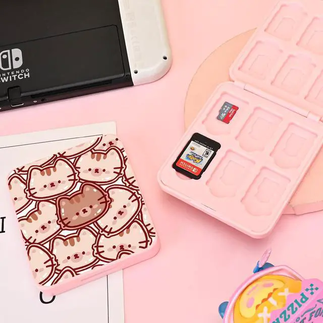 Alt view image 7 of 7 - Game Card Case holder for Switch Lite/Switch/Switch OLED, Switch Game Cartridge Memory Card Portable Storage Box with 12 Game Card Slots and 12 Micro SD Card Slots-Brown Cat