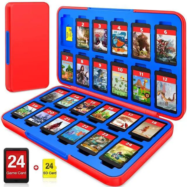 Main image of Game Card Case Holder for Nitendo Switch/Switch 2(2025) - Hard Shell Cartridge Case with 24 Game Slots & 24 Micro SD Card Slots, Portable Protective Organizer Traveler, Red Blue