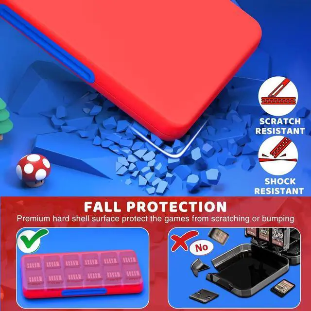 Alt view image 3 of 7 - Game Card Case Holder for Nitendo Switch/Switch 2(2025) - Hard Shell Cartridge Case with 24 Game Slots & 24 Micro SD Card Slots, Portable Protective Organizer Traveler, Red Blue