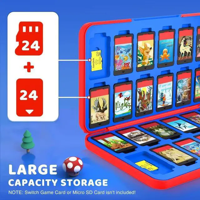 Alt view image 2 of 7 - Game Card Case Holder for Nitendo Switch/Switch 2(2025) - Hard Shell Cartridge Case with 24 Game Slots & 24 Micro SD Card Slots, Portable Protective Organizer Traveler, Red Blue