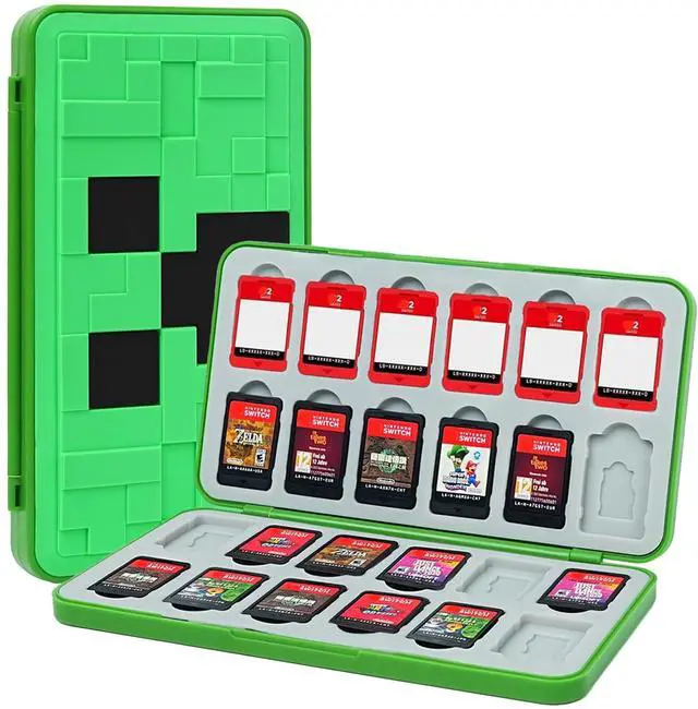 Main image of Portable Game Card Case for Nintendo Switch 2/Switch/OLED/Lite/SD Cards, 24 Slots Switch Game Holder Pretty Cute Durable Cartridge Cases Hard Shell with Magenic Closure, Green