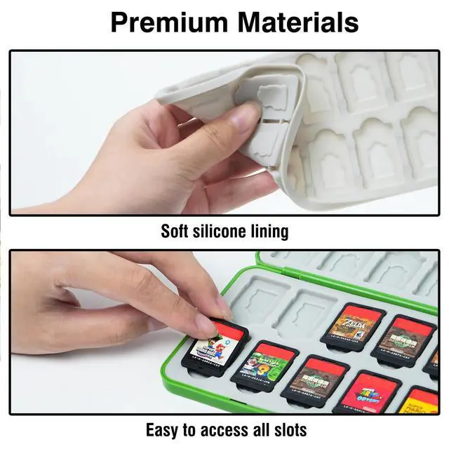 Alt view image 3 of 6 - Portable Game Card Case for Nintendo Switch 2/Switch/OLED/Lite/SD Cards, 24 Slots Switch Game Holder Pretty Cute Durable Cartridge Cases Hard Shell with Magenic Closure, Green