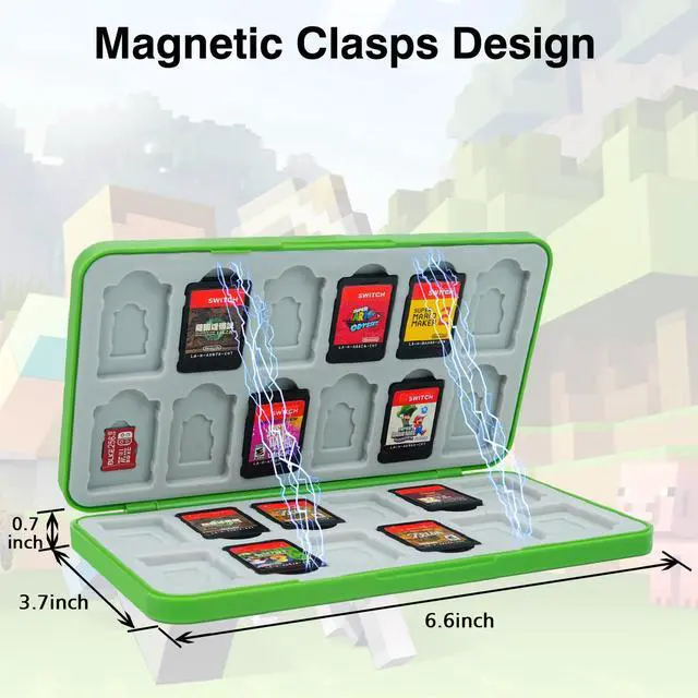 Alt view image 5 of 6 - Portable Game Card Case for Nintendo Switch 2/Switch/OLED/Lite/SD Cards, 24 Slots Switch Game Holder Pretty Cute Durable Cartridge Cases Hard Shell with Magenic Closure, Green