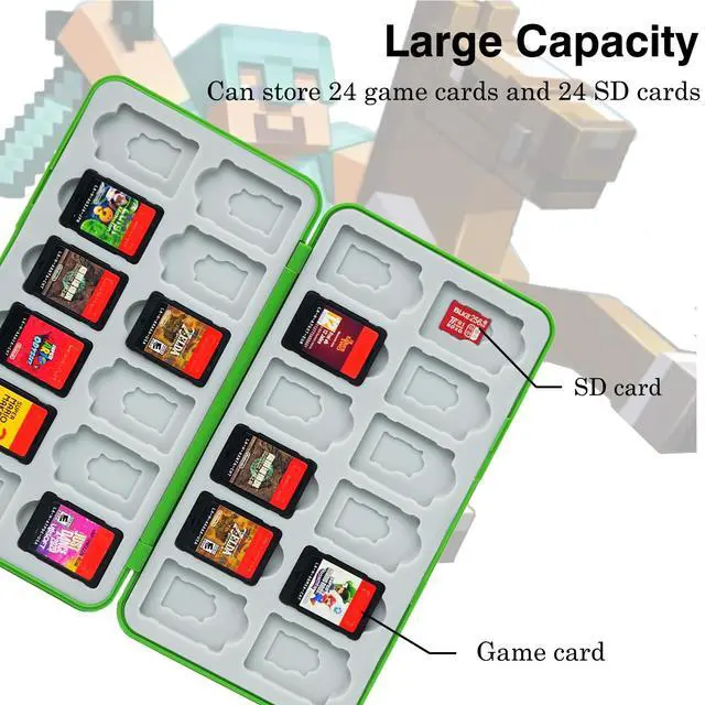 Alt view image 4 of 6 - Portable Game Card Case for Nintendo Switch 2/Switch/OLED/Lite/SD Cards, 24 Slots Switch Game Holder Pretty Cute Durable Cartridge Cases Hard Shell with Magenic Closure, Green