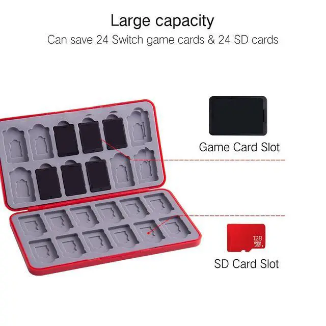 Alt view image 2 of 7 - Switch Game Card Case for Nintendo Switch 2/ Lite / OLED, Game Holder Cartridge Case for Game Cards and 48 SD Cards, Kawaii Portable Compact Storage Box (Red M, 24 Slots)