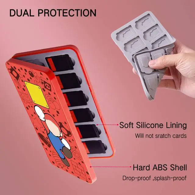 Alt view image 5 of 7 - Switch Game Card Case for Nintendo Switch 2/ Lite / OLED, Game Holder Cartridge Case for Game Cards and 48 SD Cards, Kawaii Portable Compact Storage Box (Red M, 24 Slots)