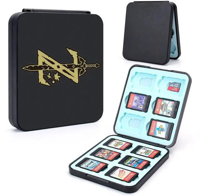 Main image of Zelda Sword Game Case for Switch Lite/Switch/Switch OLED, 12 Slots Game Cards Holder and 12 Micro SD Card Slots, Cartoon Portable Game Card Storage Cartridge Box -- Black