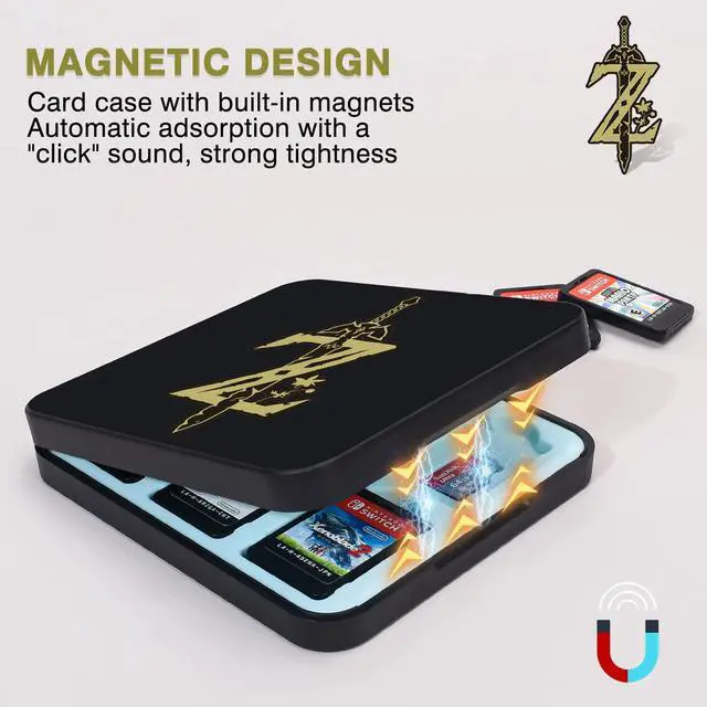 Alt view image 3 of 7 - Zelda Sword Game Case for Switch Lite/Switch/Switch OLED, 12 Slots Game Cards Holder and 12 Micro SD Card Slots, Cartoon Portable Game Card Storage Cartridge Box -- Black
