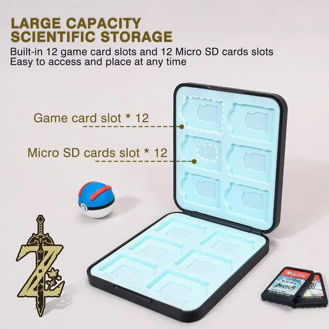 Alt view image 5 of 7 - Zelda Sword Game Case for Switch Lite/Switch/Switch OLED, 12 Slots Game Cards Holder and 12 Micro SD Card Slots, Cartoon Portable Game Card Storage Cartridge Box -- Black