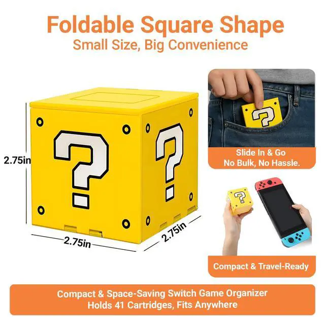 Alt view image 3 of 7 - Switch 2 Game Case Compatible with Nintendo Switch 2 & Switch & Oled & Lite Cartridges, 41 Slots Foldable Switch Game Holder Portable Cute Game Card Storage Box Cube, Retro Gift Yellow