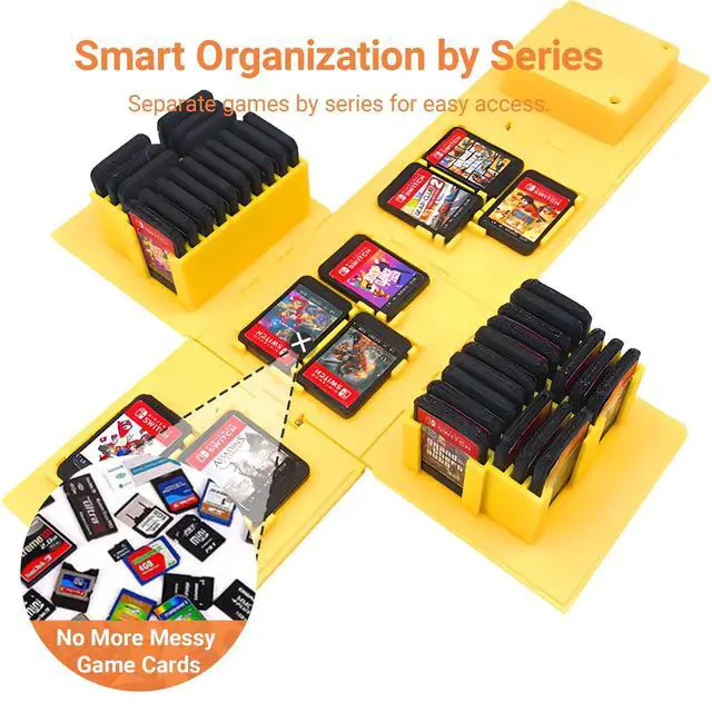 Alt view image 5 of 7 - Switch 2 Game Case Compatible with Nintendo Switch 2 & Switch & Oled & Lite Cartridges, 41 Slots Foldable Switch Game Holder Portable Cute Game Card Storage Box Cube, Retro Gift Yellow
