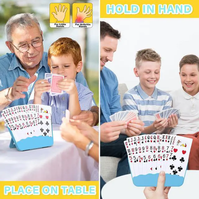 Alt view image 2 of 7 - Card Holders for Playing Cards - 4 Pack Playing Card Holder w/Foldable Stand for Stocking Stuffers, Travel Games, Seniors, Little Hand or Arthritis Hand, UNO, Poker, for Holidays Game Night